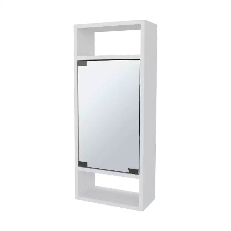 Chic Crate-Pine-Like Medicine Cabinet  Mirrored Door & Open Storage | White