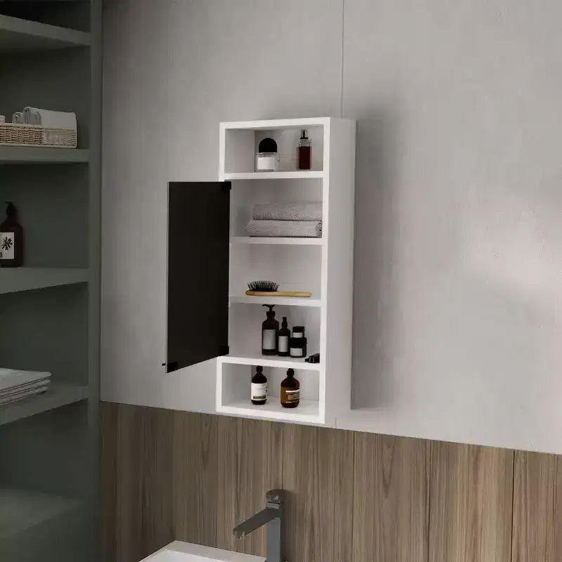 Chic Crate-Pine-Like Medicine Cabinet  Mirrored Door & Open Storage | White
