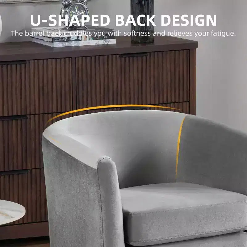 Bestier Gray Modern Velvet Accent Chair with Ottoman U-Shaped Back& 4 Thick Padded Seat