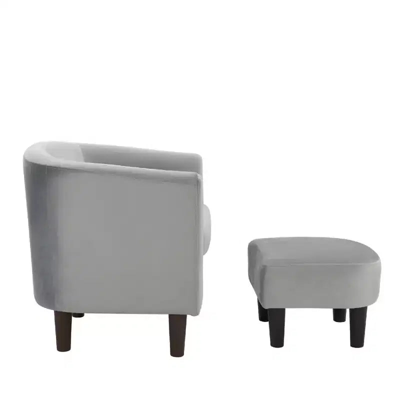 Bestier Gray Modern Velvet Accent Chair with Ottoman U-Shaped Back& 4 Thick Padded Seat