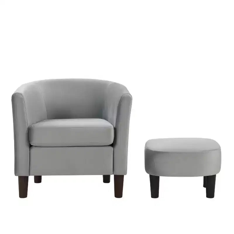 Bestier Gray Modern Velvet Accent Chair with Ottoman U-Shaped Back& 4 Thick Padded Seat