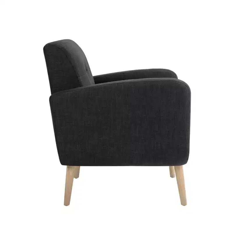 Bestier Black Mid-Century Modern Fabric Accent Armchair Single Sofa with Rubber Wood Legs Linen Upholstery for Living Room