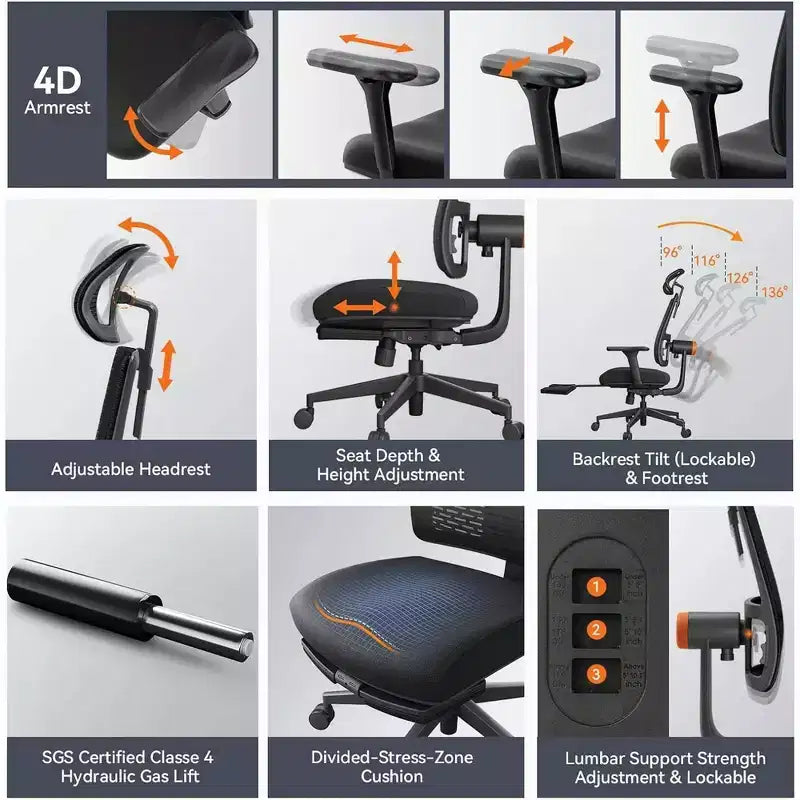 Newtral MagicH-BP Ergonomic Chair with Footrest - Home Office Desk Chair with Auto-Following Lumbar Support, 4D Armrest, Seat Depth&Height Adjustable