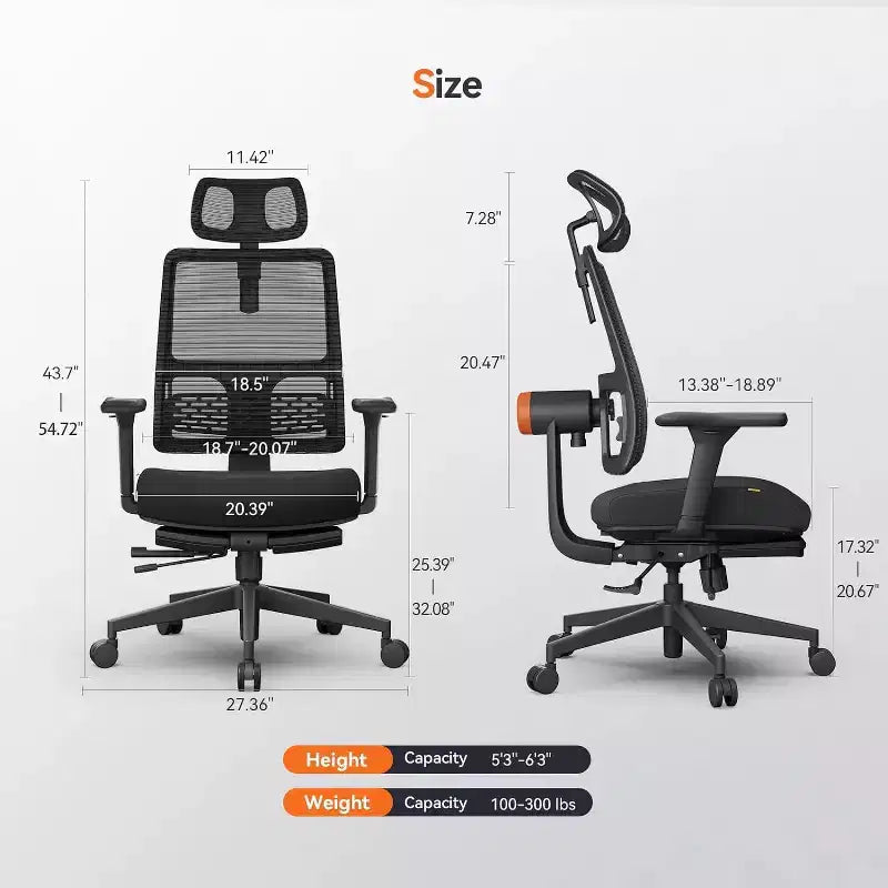 Newtral MagicH-BP Ergonomic Chair with Footrest - Home Office Desk Chair with Auto-Following Lumbar Support, 4D Armrest, Seat Depth&Height Adjustable