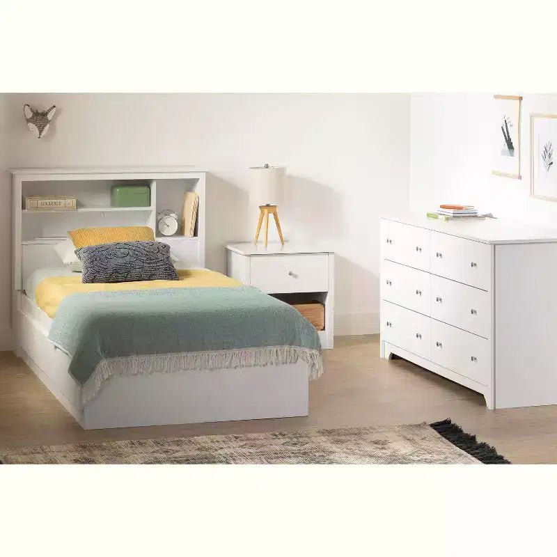 HomeStock 40 in.H Twin Size White with Bookcase Beds made of Particle Board Bed Frame