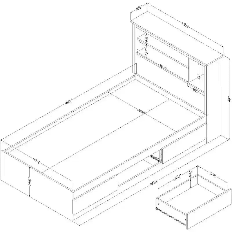 HomeStock 40 in.H Twin Size White with Bookcase Beds made of Particle Board Bed Frame