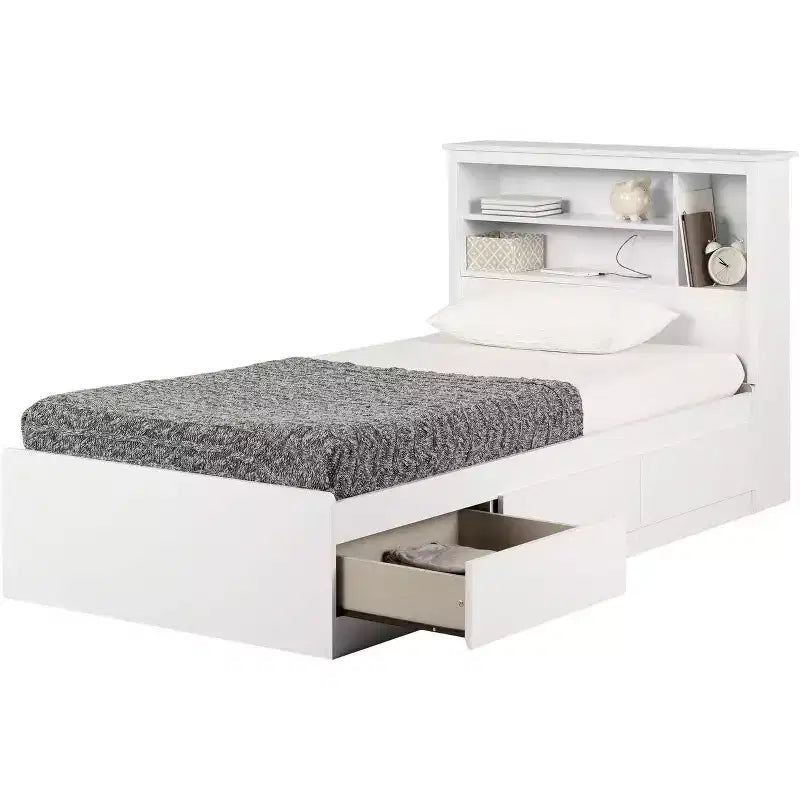 HomeStock 40 in.H Twin Size White with Bookcase Beds made of Particle Board Bed Frame