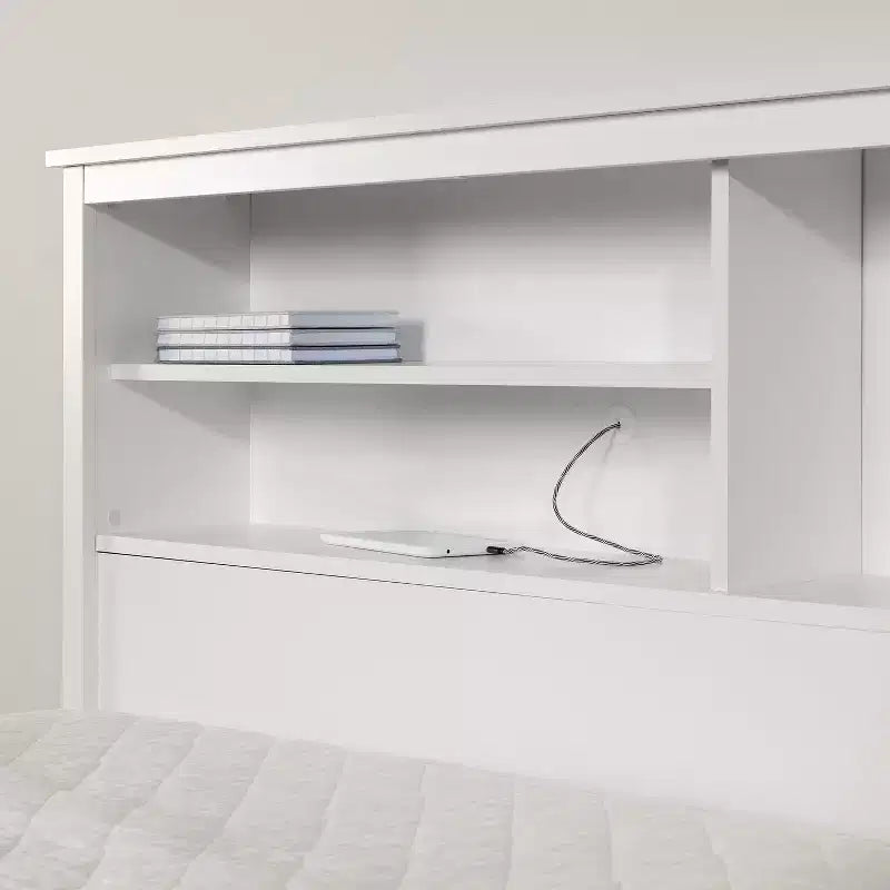HomeStock 40 in.H Twin Size White with Bookcase Beds made of Particle Board Bed Frame