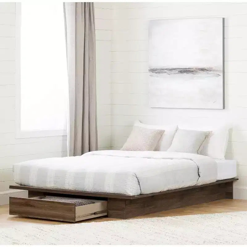 HomeStock 8.5 in.H Adjustable (Full to Queen) Size Brown with Storage Beds made of Particle Board Bed Frame