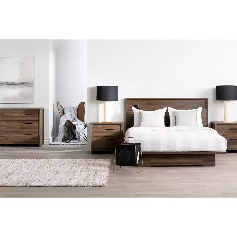 HomeStock 8.5 in.H Adjustable (Full to Queen) Size Brown with Storage Beds made of Particle Board Bed Frame