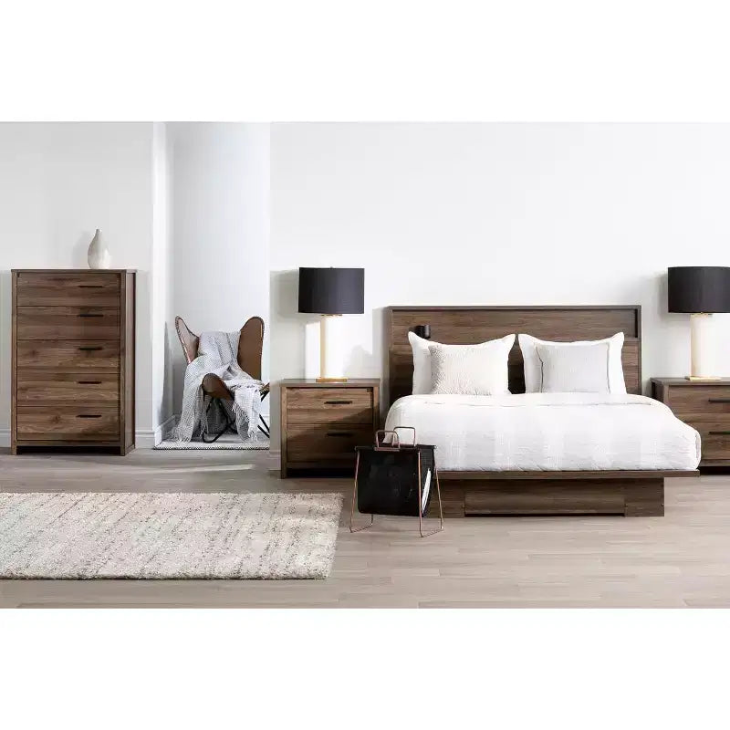 HomeStock 8.5 in.H Adjustable (Full to Queen) Size Brown with Storage Beds made of Particle Board Bed Frame