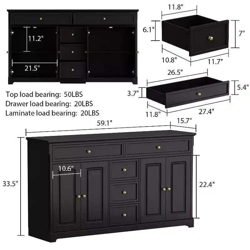 Famapy 5 Drawer Horizontal Dresser Multifunctional Storage Cabinet Living Room Storage Solutions