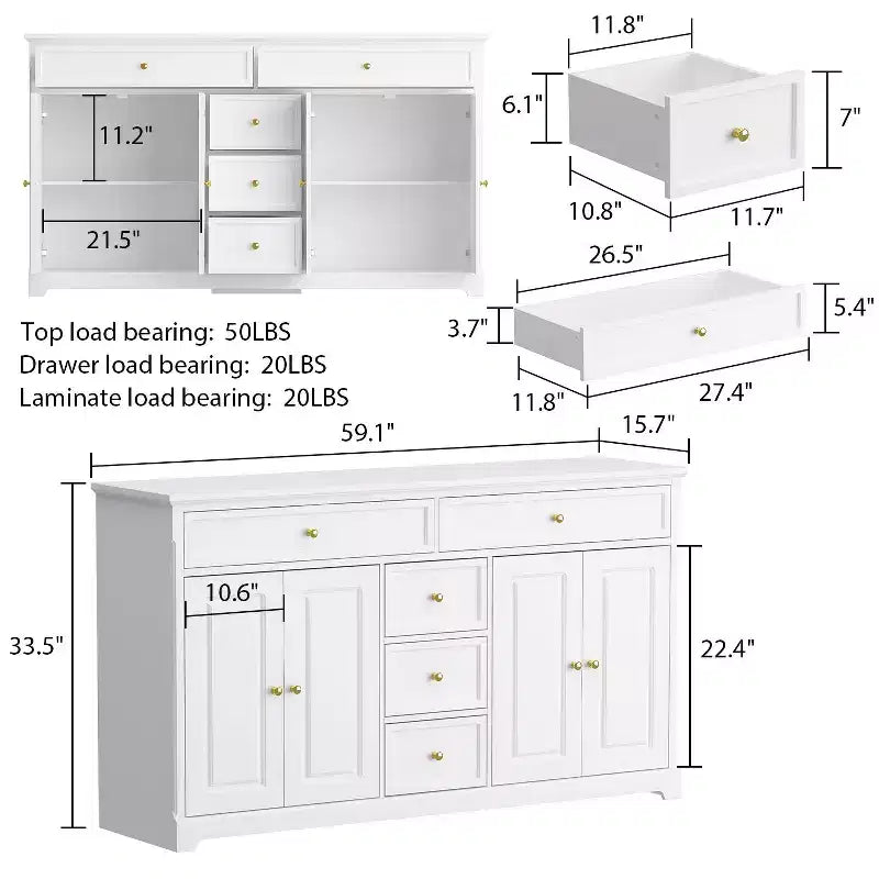 Famapy 5 Drawer Horizontal Dresser Multifunctional Storage Cabinet Living Room Storage Solutions