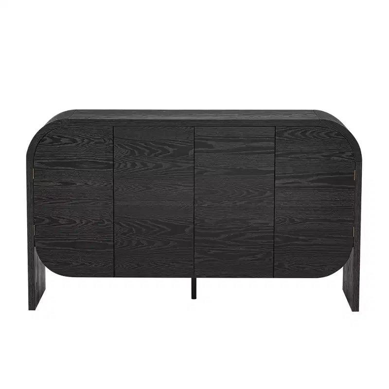 Wood Sideboard Cabinet with Curvy Edge, 4 Doors Retro Credenza Storage Cabinet with Adjustable Shelves for Living Room