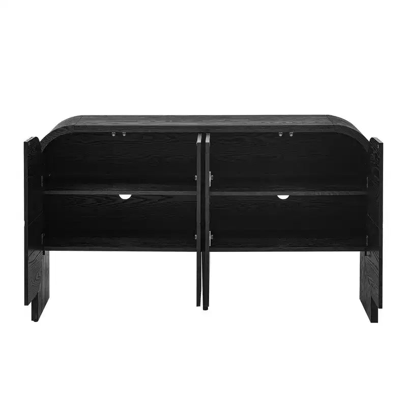 Wood Sideboard Cabinet with Curvy Edge, 4 Doors Retro Credenza Storage Cabinet with Adjustable Shelves for Living Room