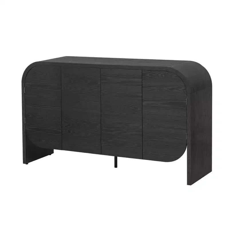 Wood Sideboard Cabinet with Curvy Edge, 4 Doors Retro Credenza Storage Cabinet with Adjustable Shelves for Living Room