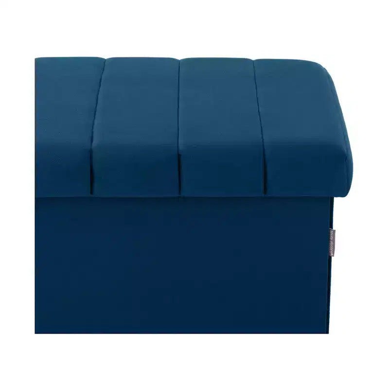 Seville Classics Blue Velvet Cushioned Accent Storage Ottoman