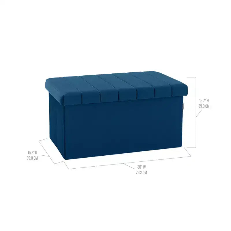 Seville Classics Blue Velvet Cushioned Accent Storage Ottoman