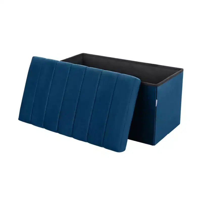 Seville Classics Blue Velvet Cushioned Accent Storage Ottoman