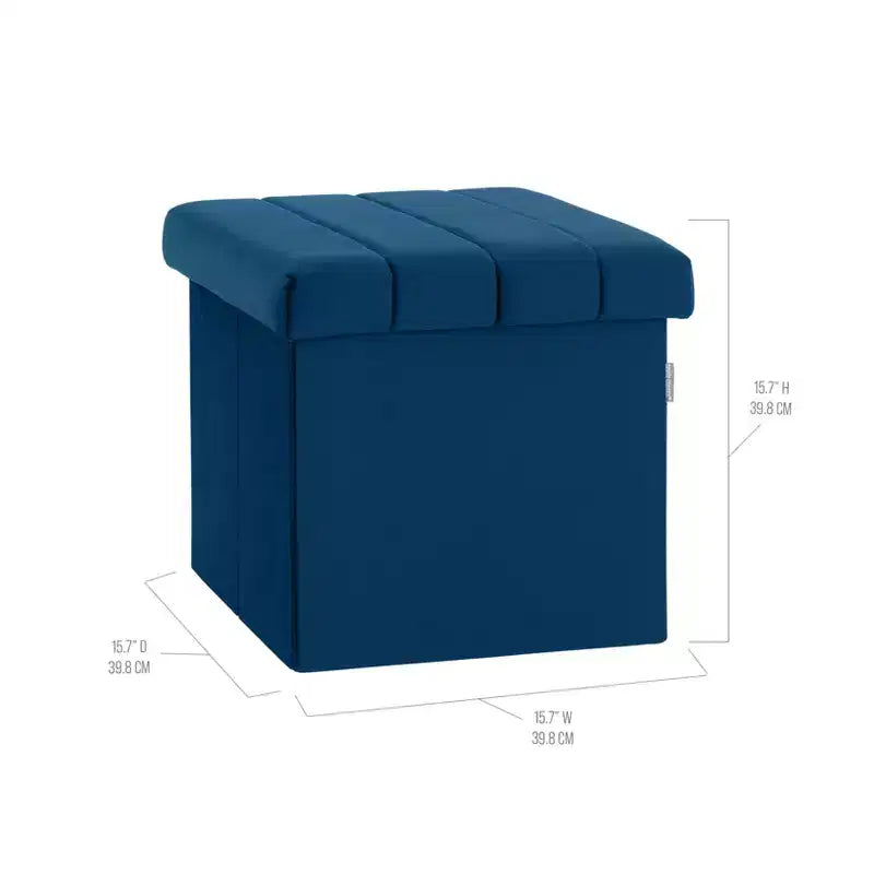 Seville Classics Blue Velvet Cushioned Accent Storage Ottoman