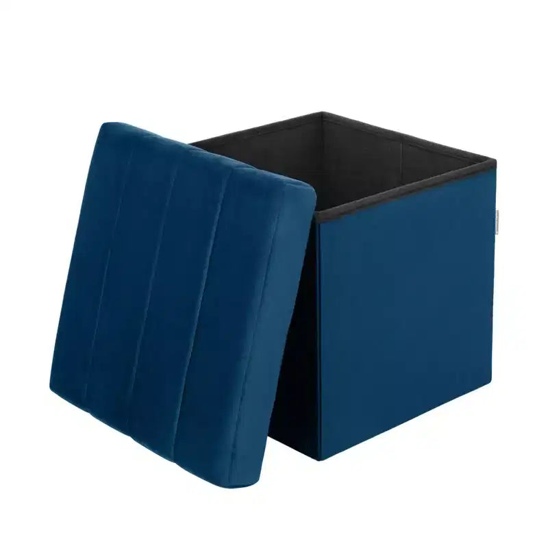 Seville Classics Blue Velvet Cushioned Accent Storage Ottoman