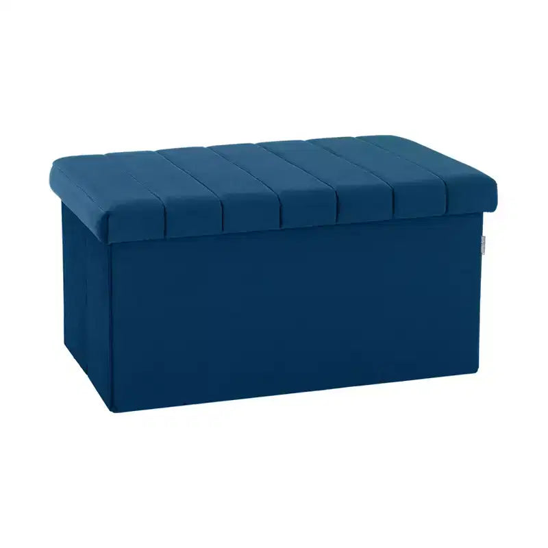 Seville Classics Blue Velvet Cushioned Accent Storage Ottoman