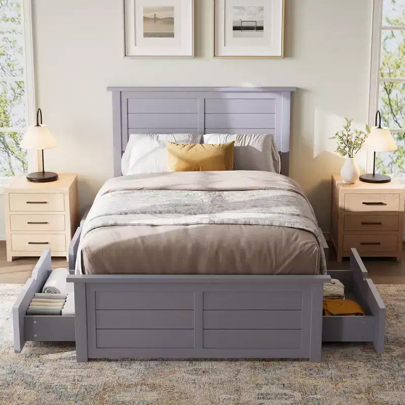AMERLIFE Bed Frame with Headboard, Platform Beds with 4 Storage Drawers