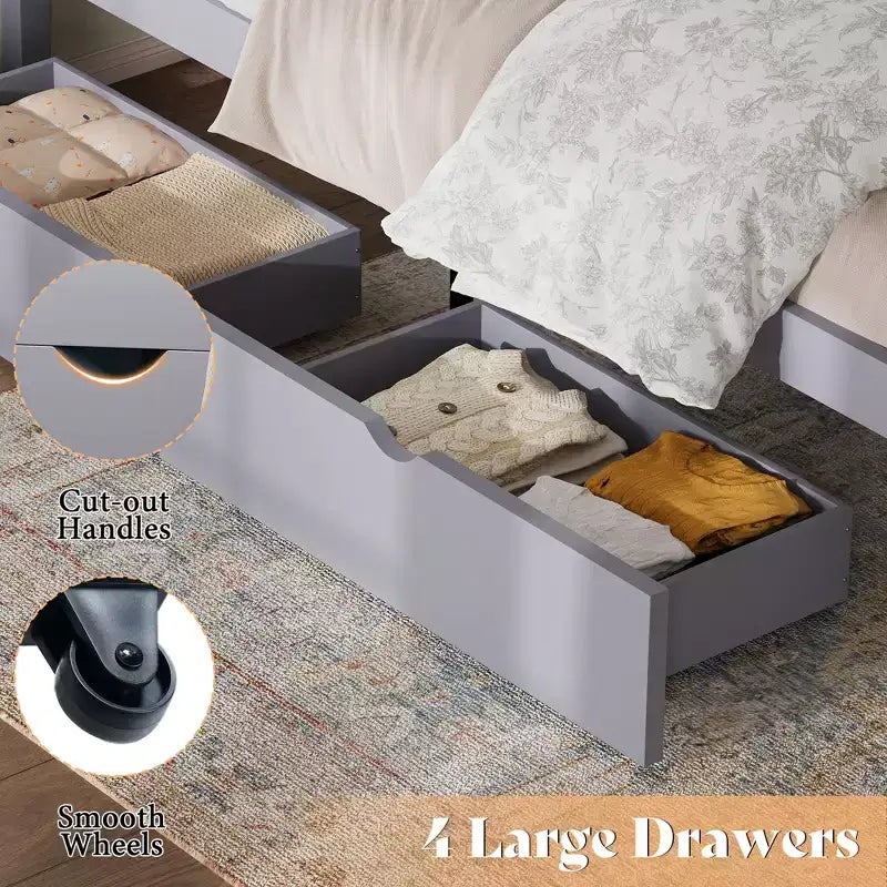 AMERLIFE Bed Frame with Headboard, Platform Beds with 4 Storage Drawers