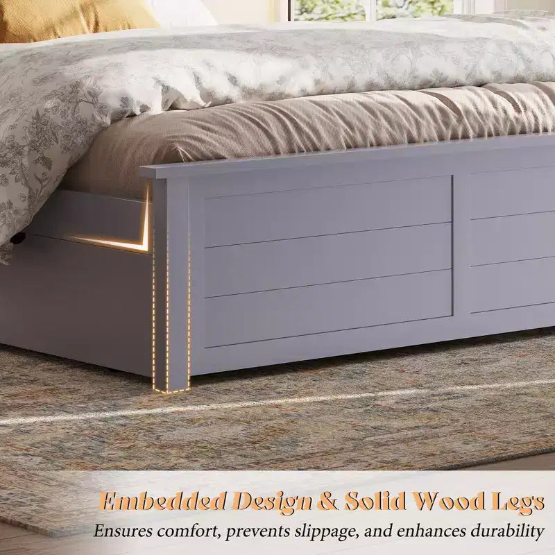 AMERLIFE Bed Frame with Headboard, Platform Beds with 4 Storage Drawers