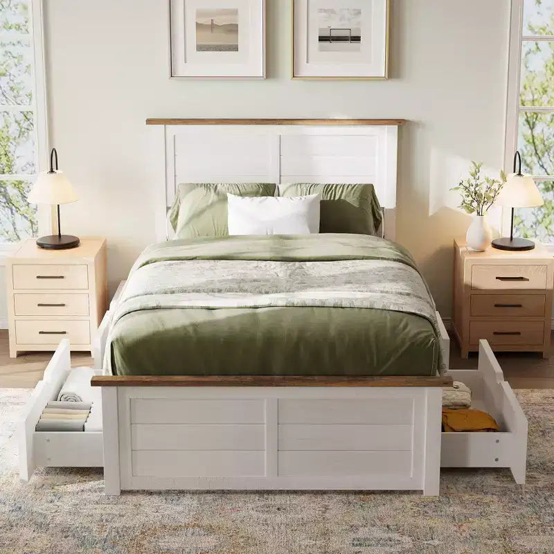 AMERLIFE Bed Frame with Headboard, Platform Beds with 4 Storage Drawers