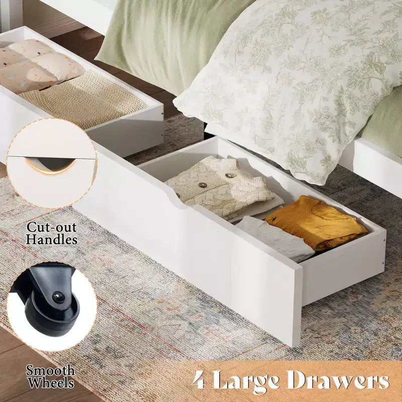 AMERLIFE Bed Frame with Headboard, Platform Beds with 4 Storage Drawers