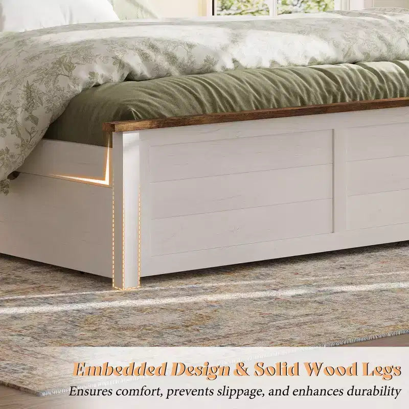 AMERLIFE Bed Frame with Headboard, Platform Beds with 4 Storage Drawers