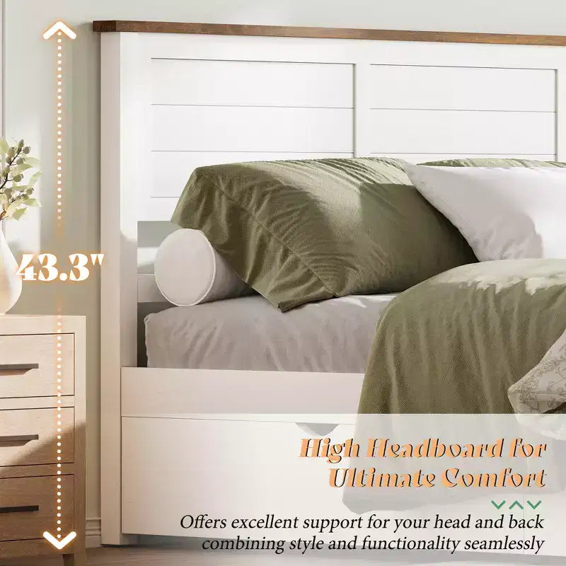 AMERLIFE Bed Frame with Headboard, Platform Beds with 4 Storage Drawers