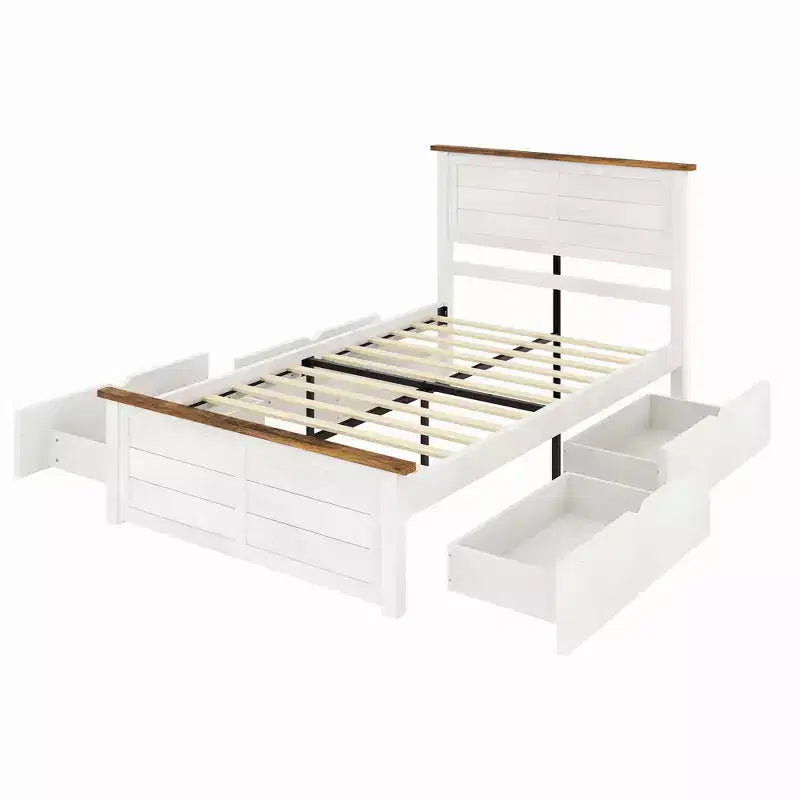AMERLIFE Bed Frame with Headboard, Platform Beds with 4 Storage Drawers