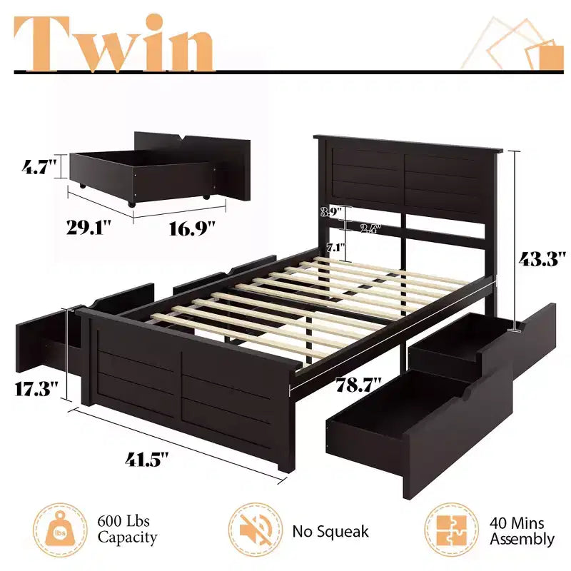 AMERLIFE Bed Frame with Headboard, Platform Beds with 4 Storage Drawers