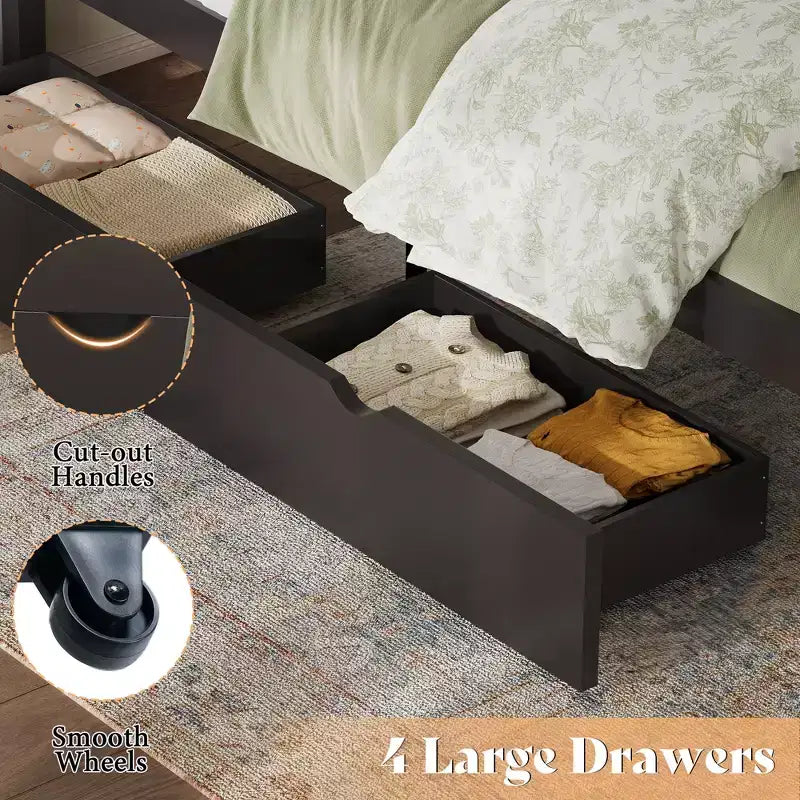 AMERLIFE Bed Frame with Headboard, Platform Beds with 4 Storage Drawers