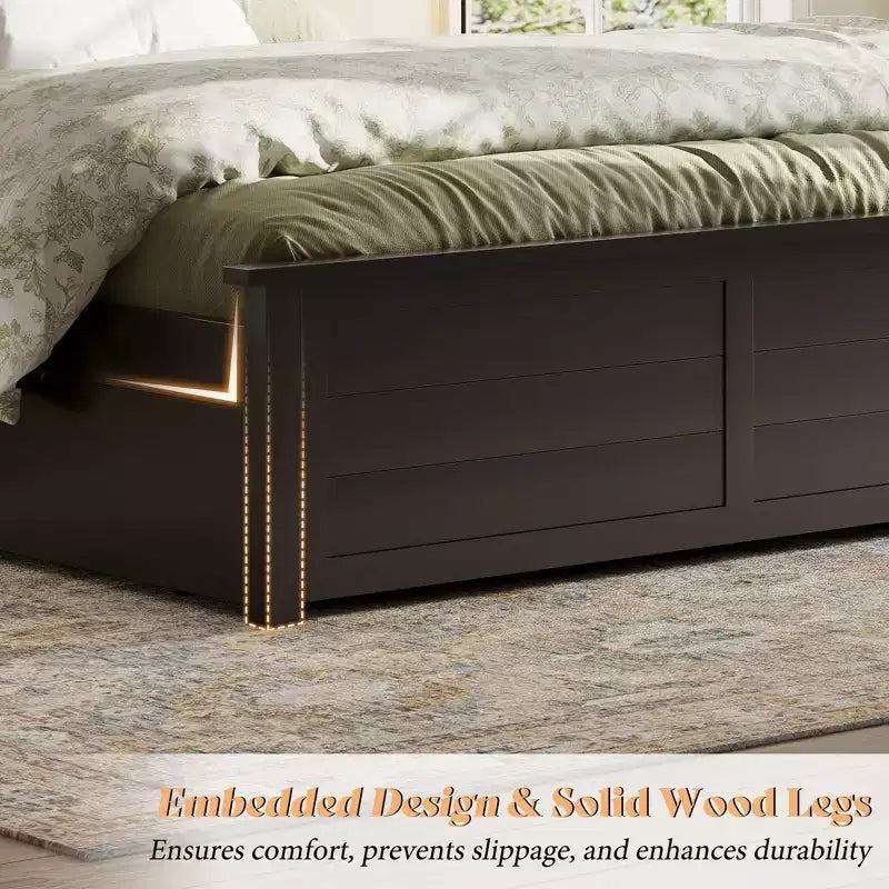 AMERLIFE Bed Frame with Headboard, Platform Beds with 4 Storage Drawers