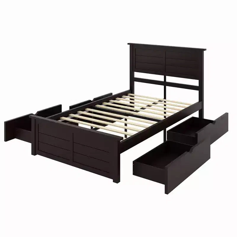 AMERLIFE Bed Frame with Headboard, Platform Beds with 4 Storage Drawers