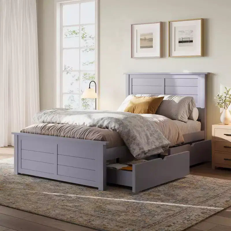 AMERLIFE Bed Frame with Headboard, Platform Beds with 4 Storage Drawers