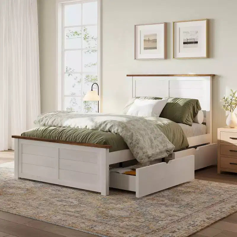 AMERLIFE Bed Frame with Headboard, Platform Beds with 4 Storage Drawers