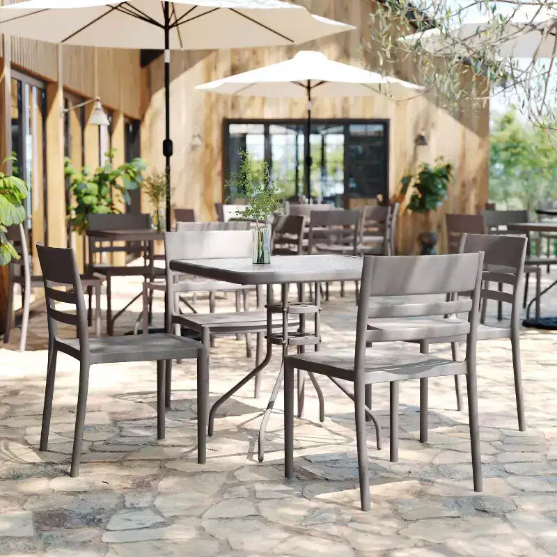 Flash Furniture Bridgeport Set of 2 Indoor-Outdoor Stacking Patio Chair with Slatted Backrest, Commercial All-Weather Resin Chair