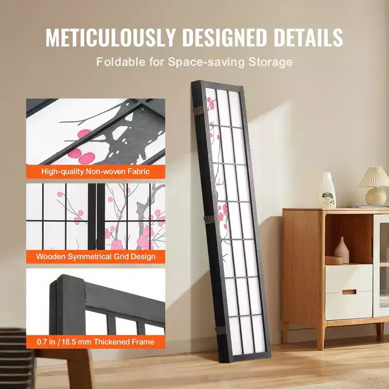 VEVOR Room Divider, 4 Panel Japanese Room Divider Screen, Wood Folding Privacy Screen Indoor, Partition Portable Decoration Dividers Brown+White