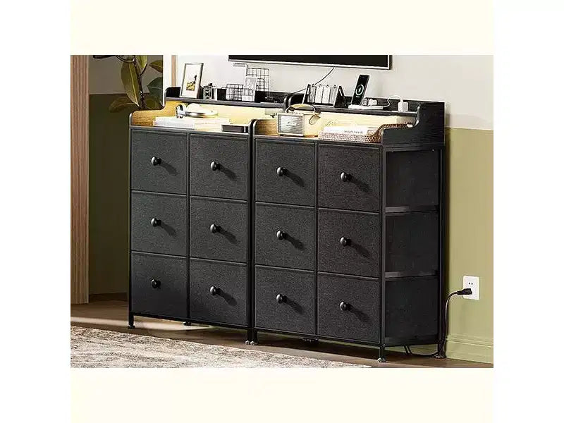 Hausource 6 Drawer Dresser with Charging Station, LED Lights, Tall Storage Chest with Wooden Top