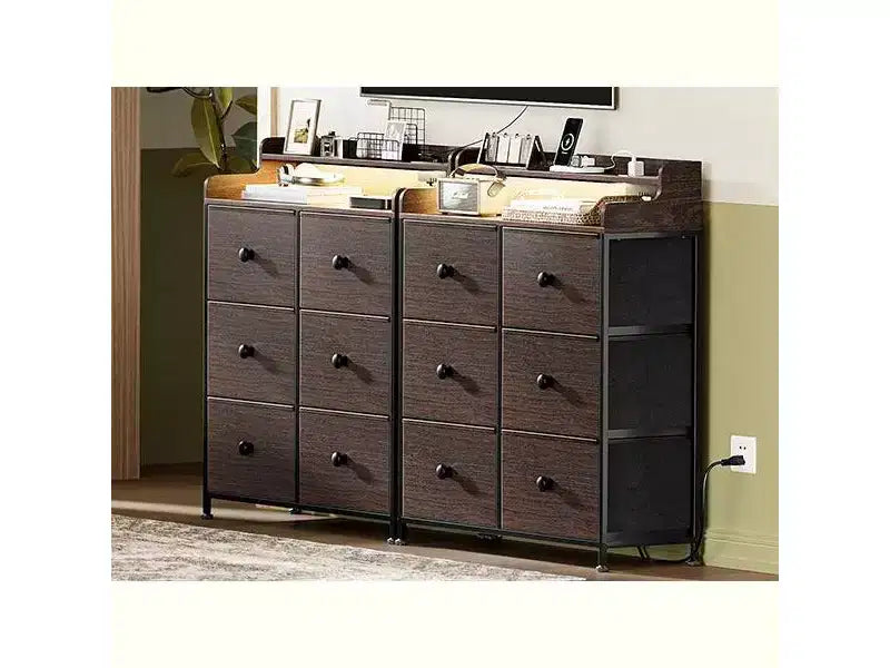 Hausource 6 Drawer Dresser with Charging Station, LED Lights, Tall Storage Chest with Wooden Top