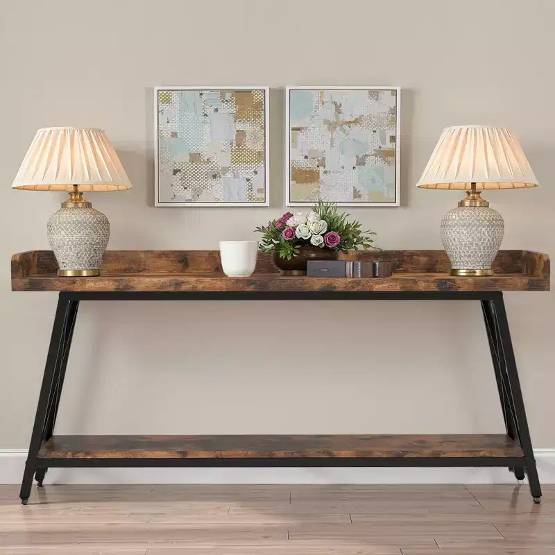 MAYEERTY Table console étroite rustique de 180 cm avec cadre métallique robuste Décoration d'intérieur