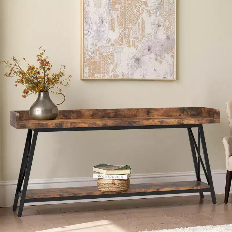 MAYEERTY Table console étroite rustique de 180 cm avec cadre métallique robuste Décoration d'intérieur