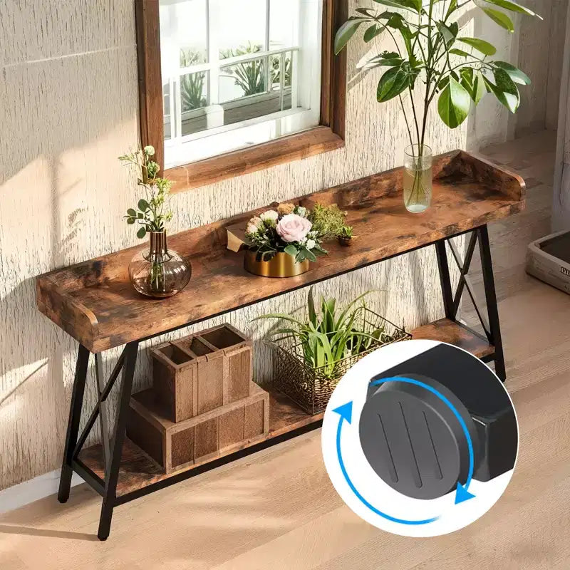 MAYEERTY Table console étroite rustique de 180 cm avec cadre métallique robuste Décoration d'intérieur