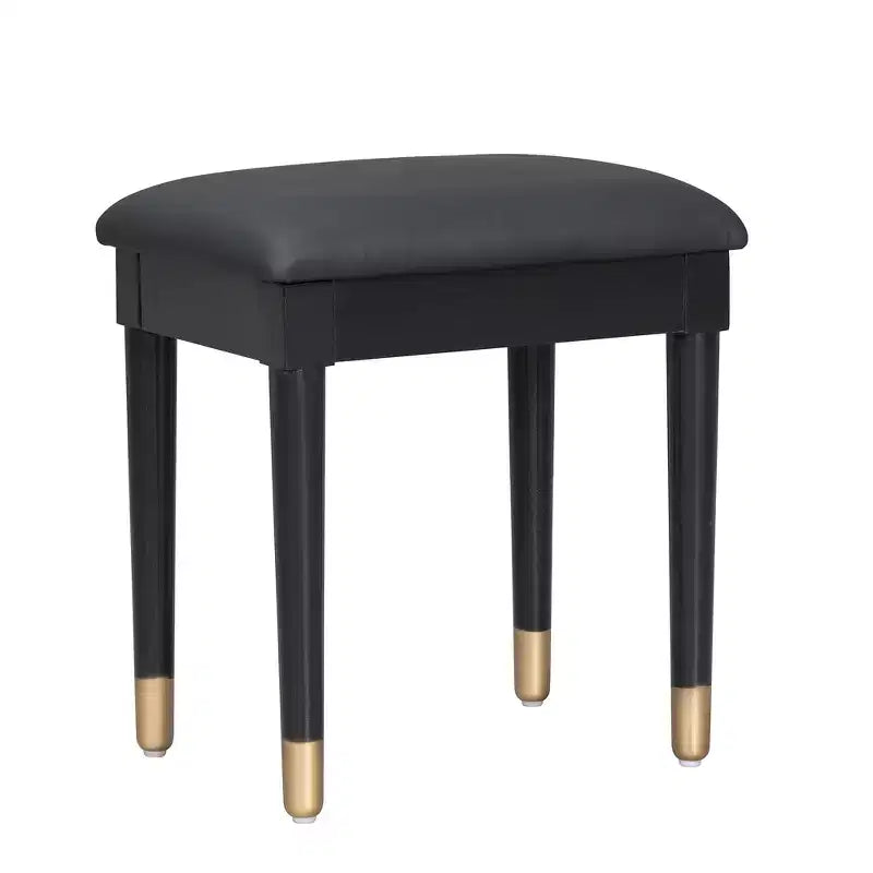 Modern Makeup Vanity Desk Vanity Table Dressing Table with Stool, Drawers, Cabinet & Charging Ports, Black/Walnut-ModernLuxe