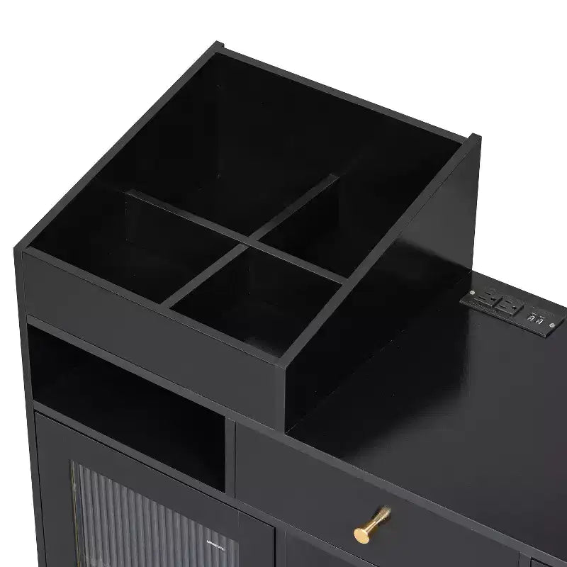 Modern Makeup Vanity Desk Vanity Table Dressing Table with Stool, Drawers, Cabinet & Charging Ports, Black/Walnut-ModernLuxe