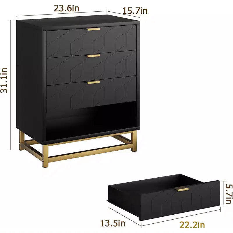 Commode de rangement à tiroirs, commode de chambre à coucher, organiseur de commode de 53,5 cm avec poignée et pieds en métal